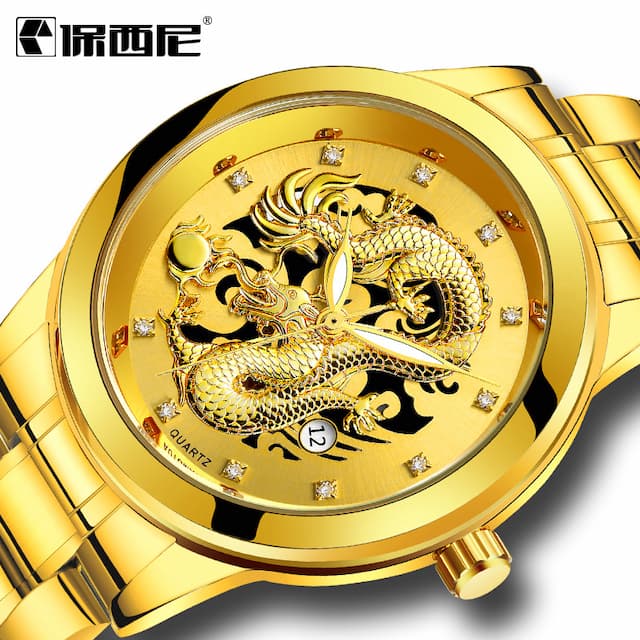 保西尼 Men's watch, men's mechanical mechanical watch, waterproof ultra thin golden steel belt