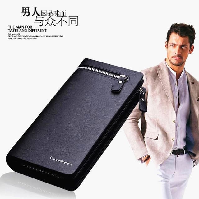 Wallet, small clutch bag with zipper, folding hand loop bag, card holder, mobile phone, business version