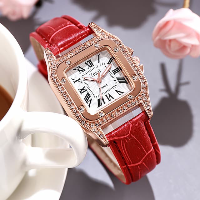 Fashionable square belt, diamond quartz women's watch, Korean style, simple and elegant design, wholesale